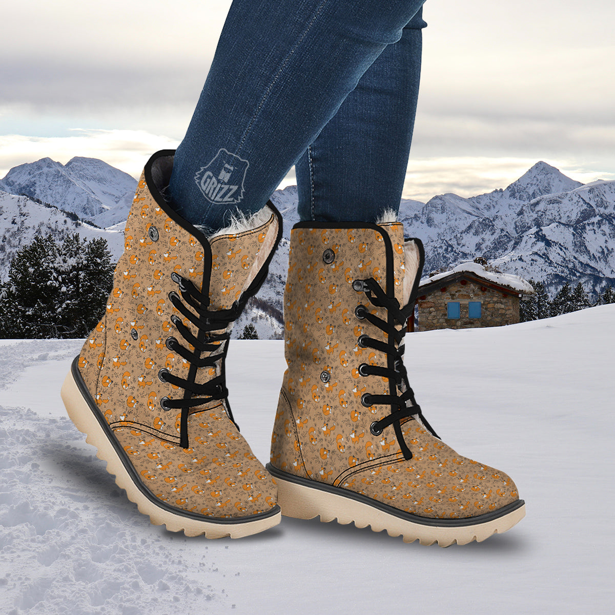 Fox Cartoon Print Pattern Snow Boots-grizzshop
