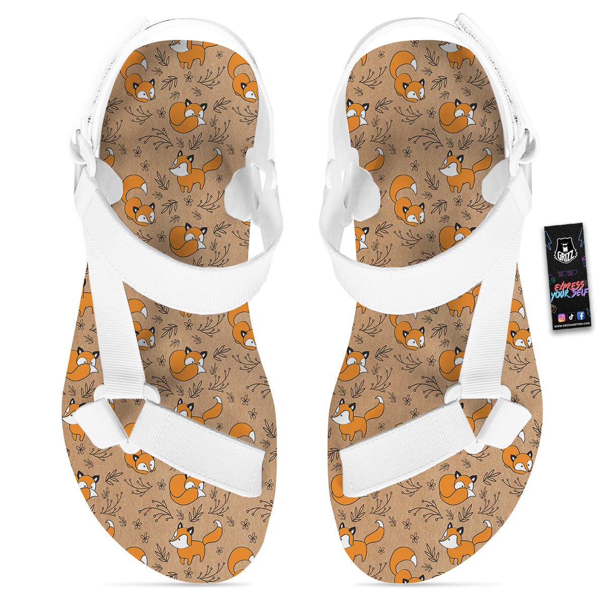 Fox Cartoon Print Pattern White Open Toe Sandals-grizzshop