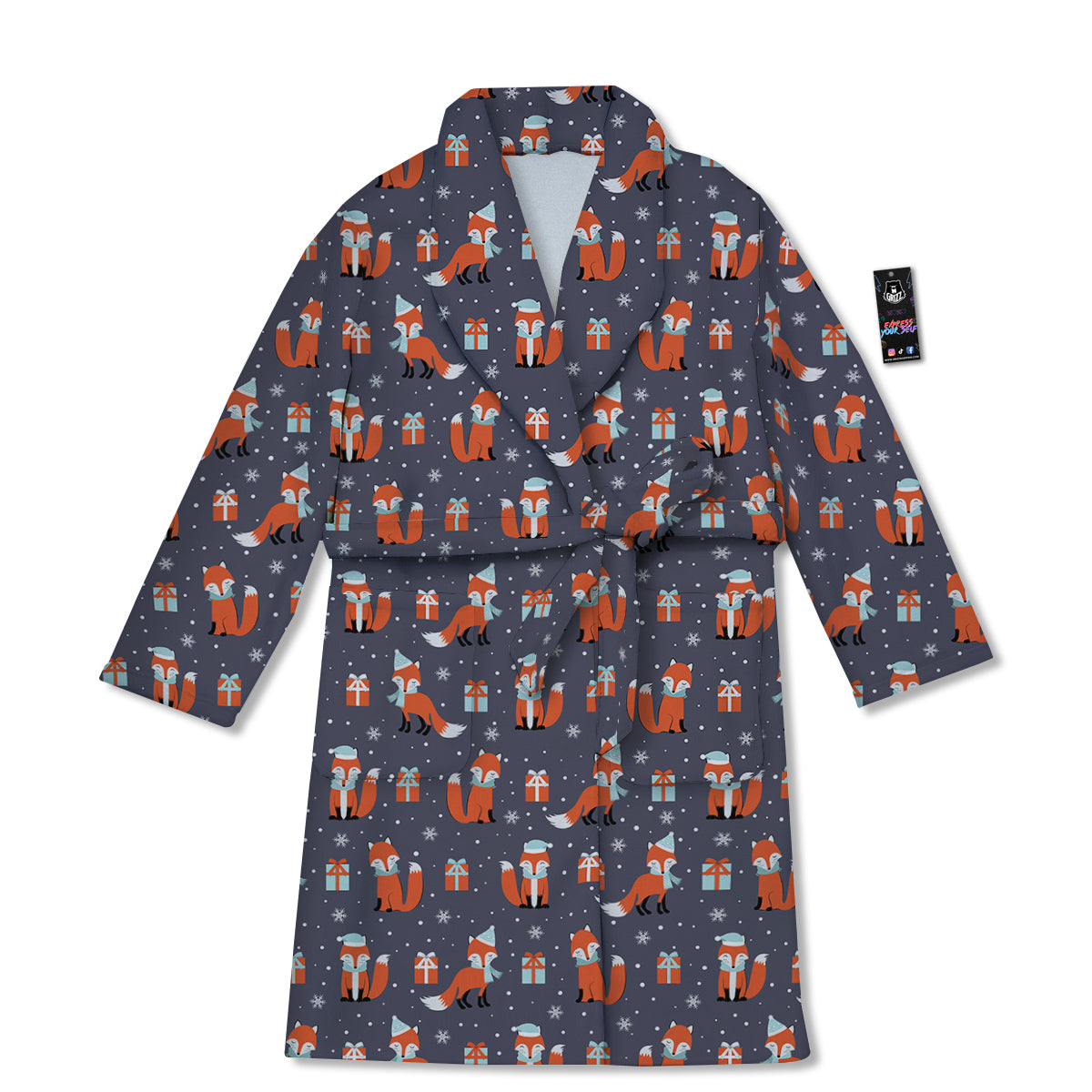 Fox Christmas Print Pattern Bathrobe-grizzshop