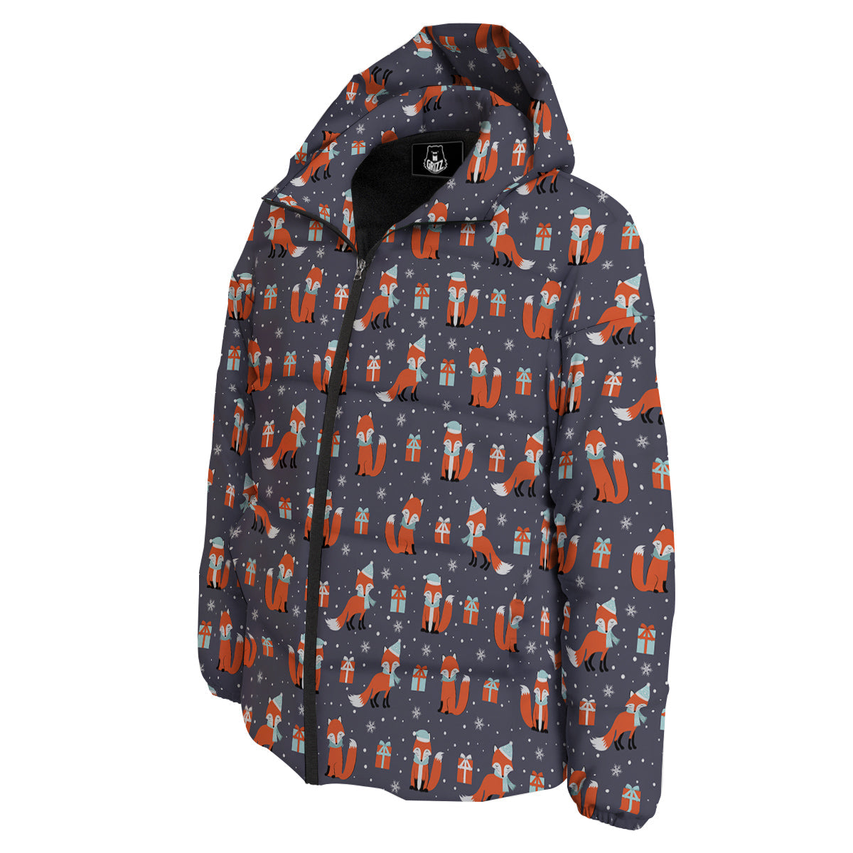 Fox Christmas Print Pattern Down Jacket-grizzshop