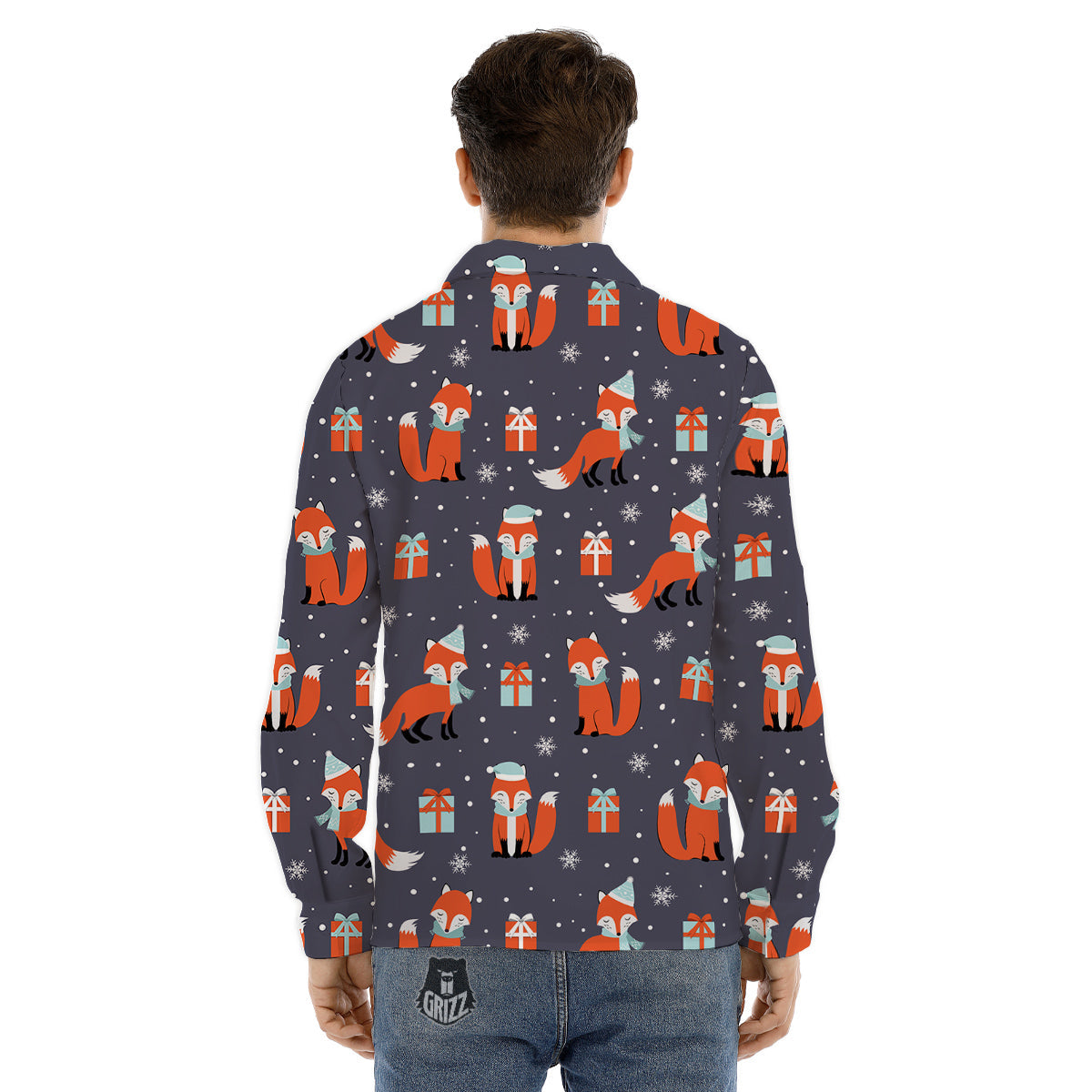 Fox Christmas Print Pattern Men's Dress Shirts-grizzshop