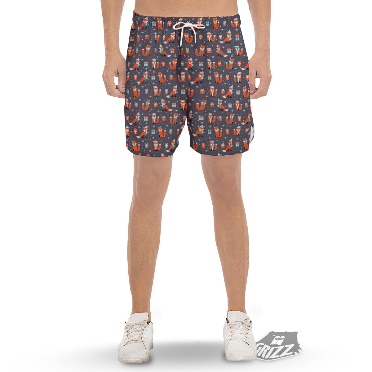 Fox Christmas Print Pattern Men's Gym Shorts-grizzshop
