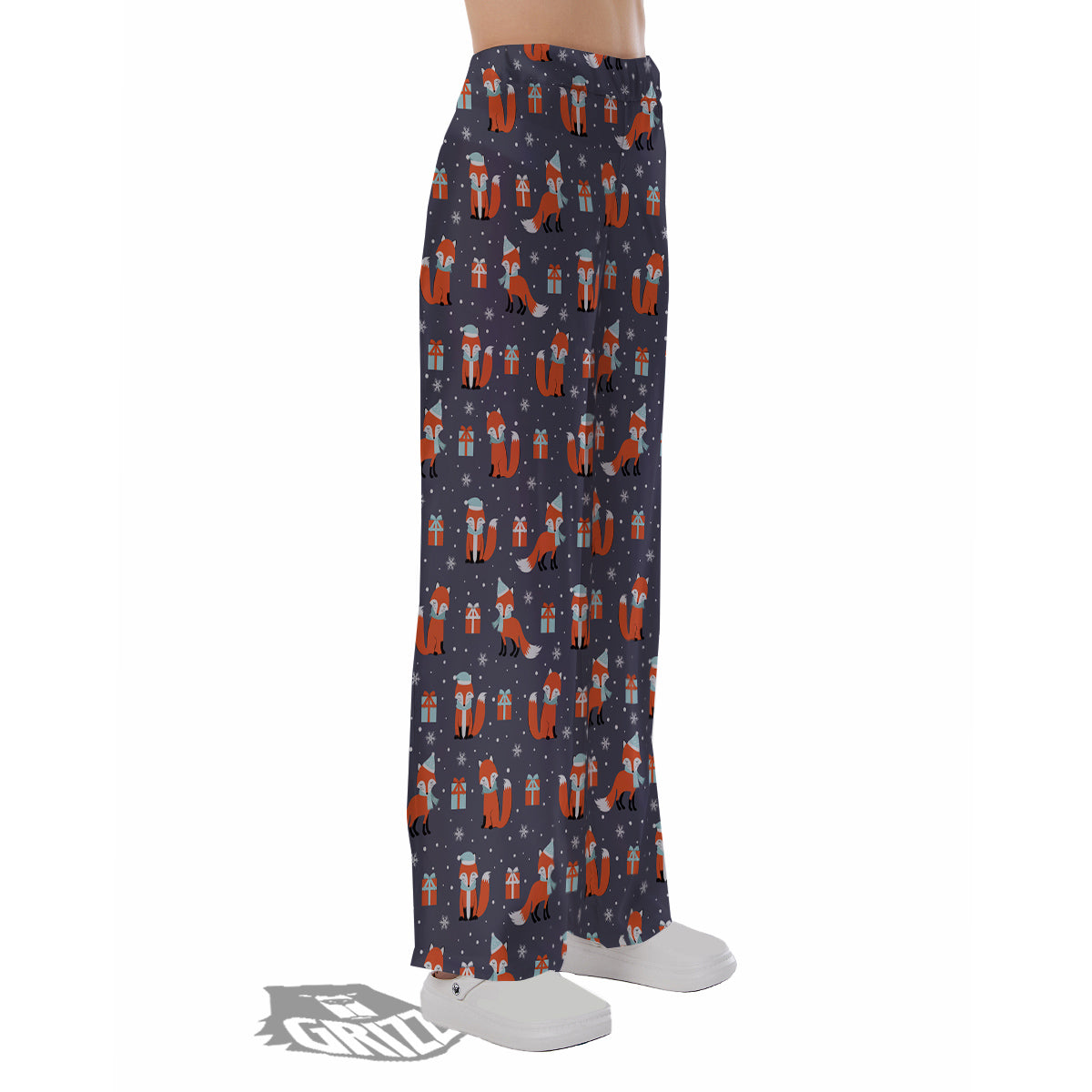 Fox Christmas Print Pattern Pajama Pants-grizzshop