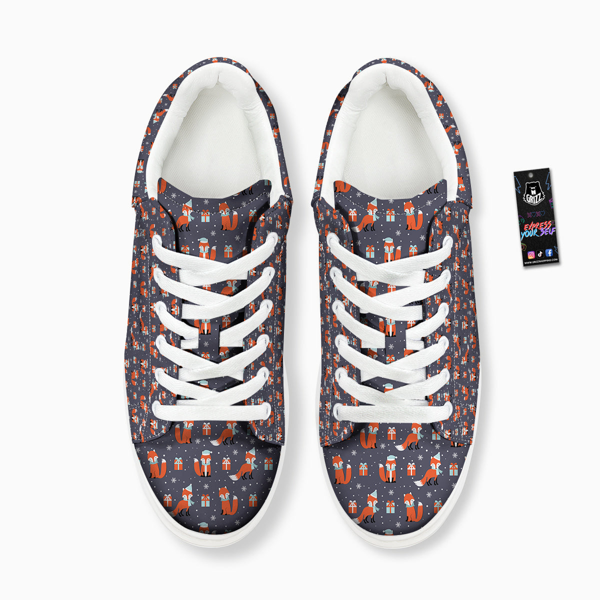 Fox Christmas Print Pattern Platform Shoes-grizzshop