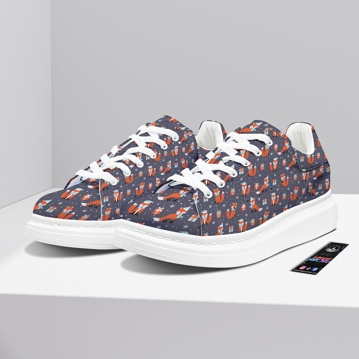 Fox Christmas Print Pattern Platform Shoes-grizzshop