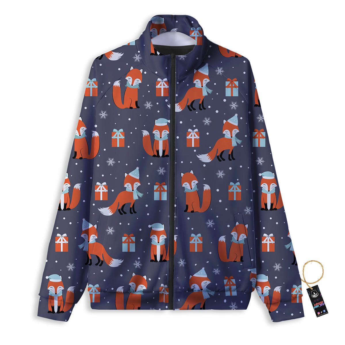 Fox Christmas Print Pattern Track Jacket-grizzshop