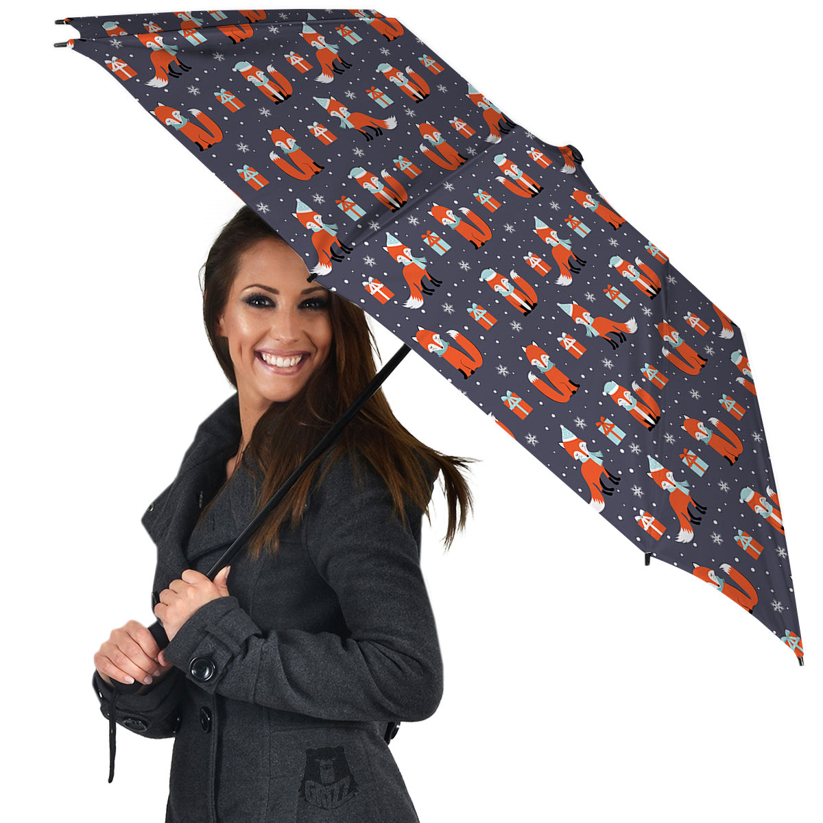 Fox Christmas Print Pattern Umbrella-grizzshop
