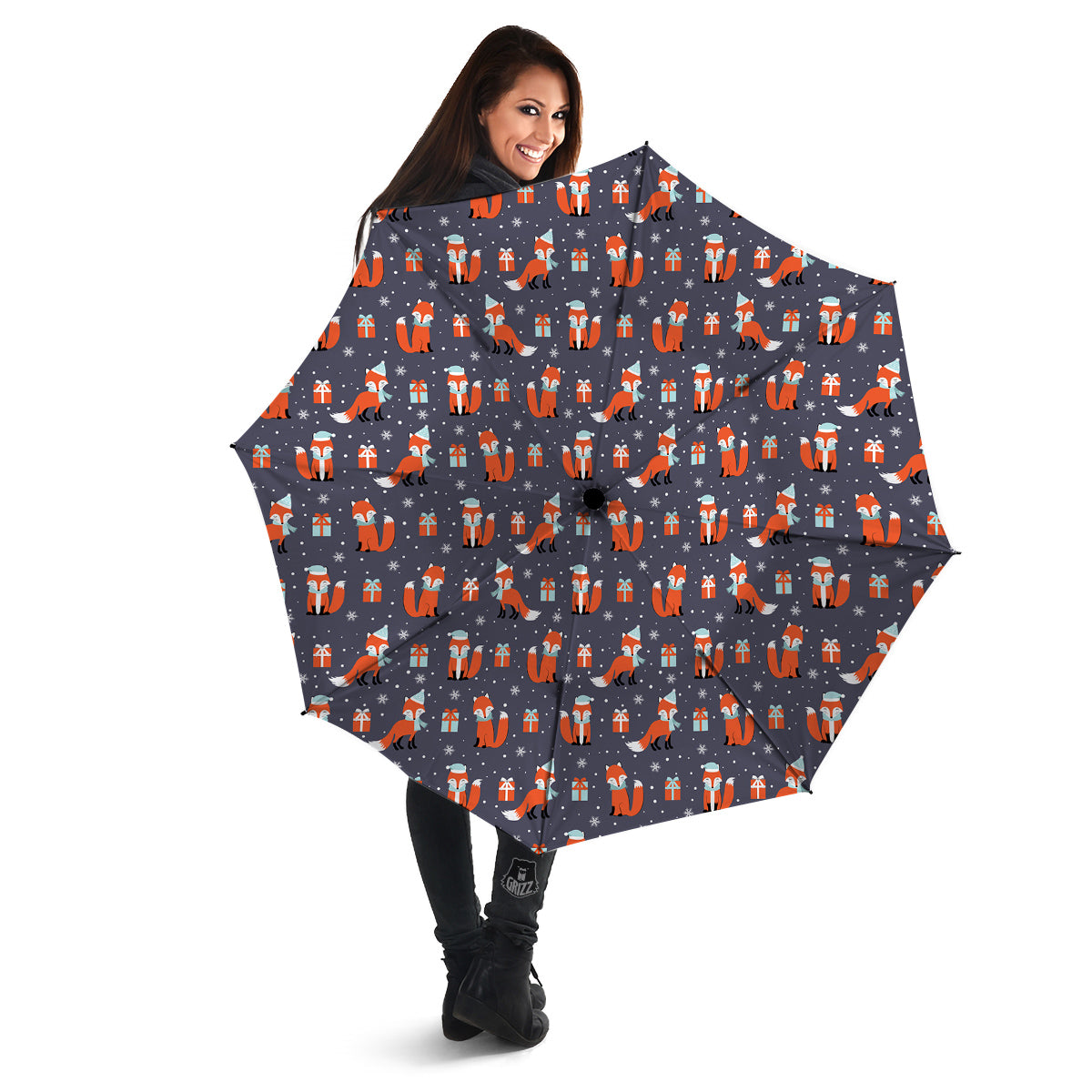 Fox Christmas Print Pattern Umbrella-grizzshop