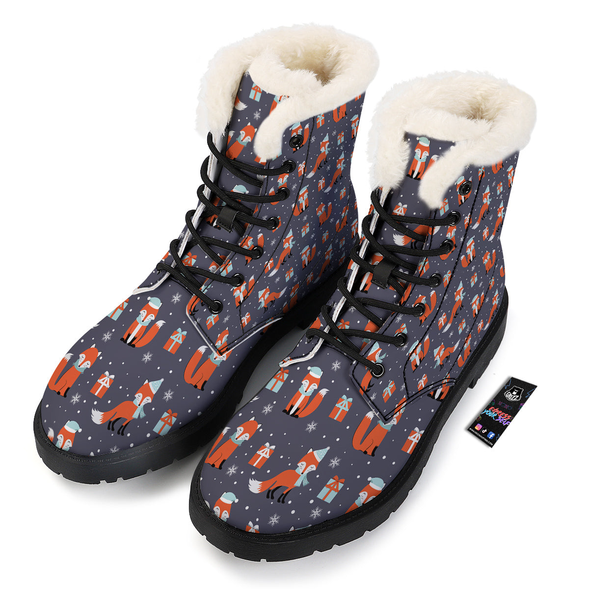Fox Christmas Print Pattern Winter Boots-grizzshop