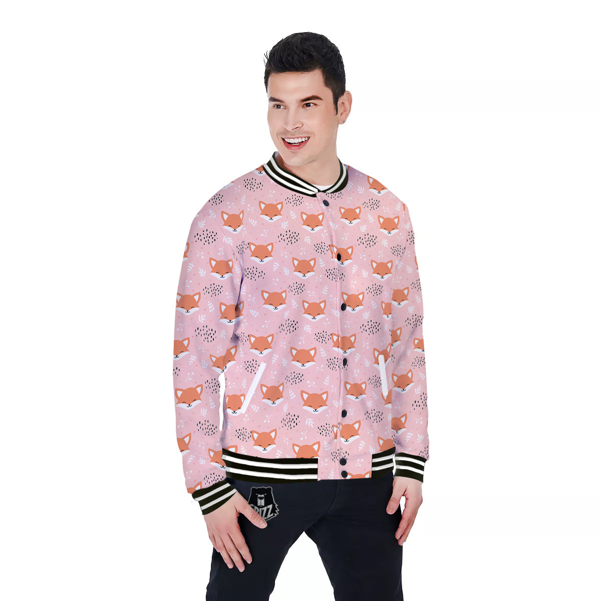 Fox Cute Print Pattern Baseball Jacket-grizzshop