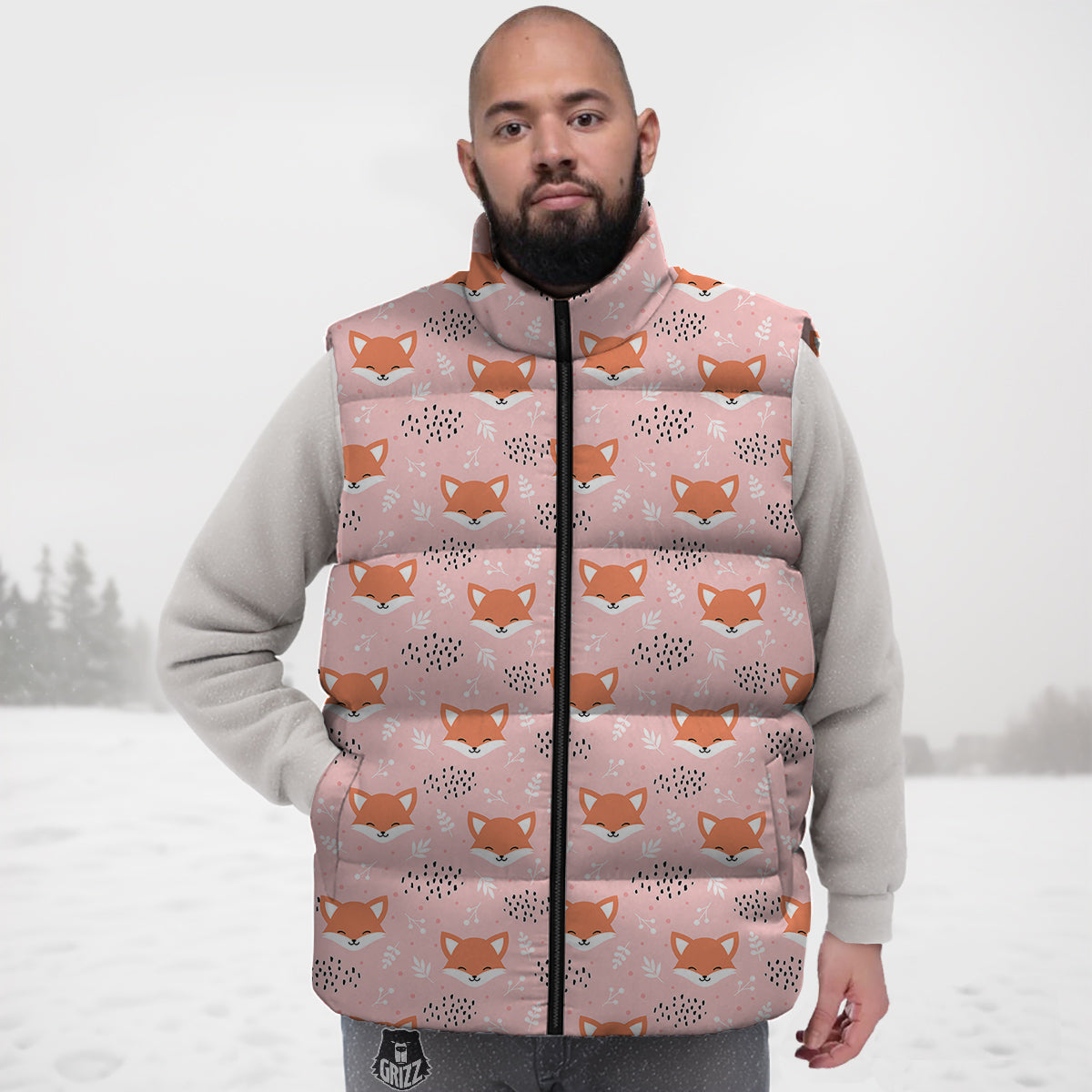Fox Cute Print Pattern Down Vest-grizzshop