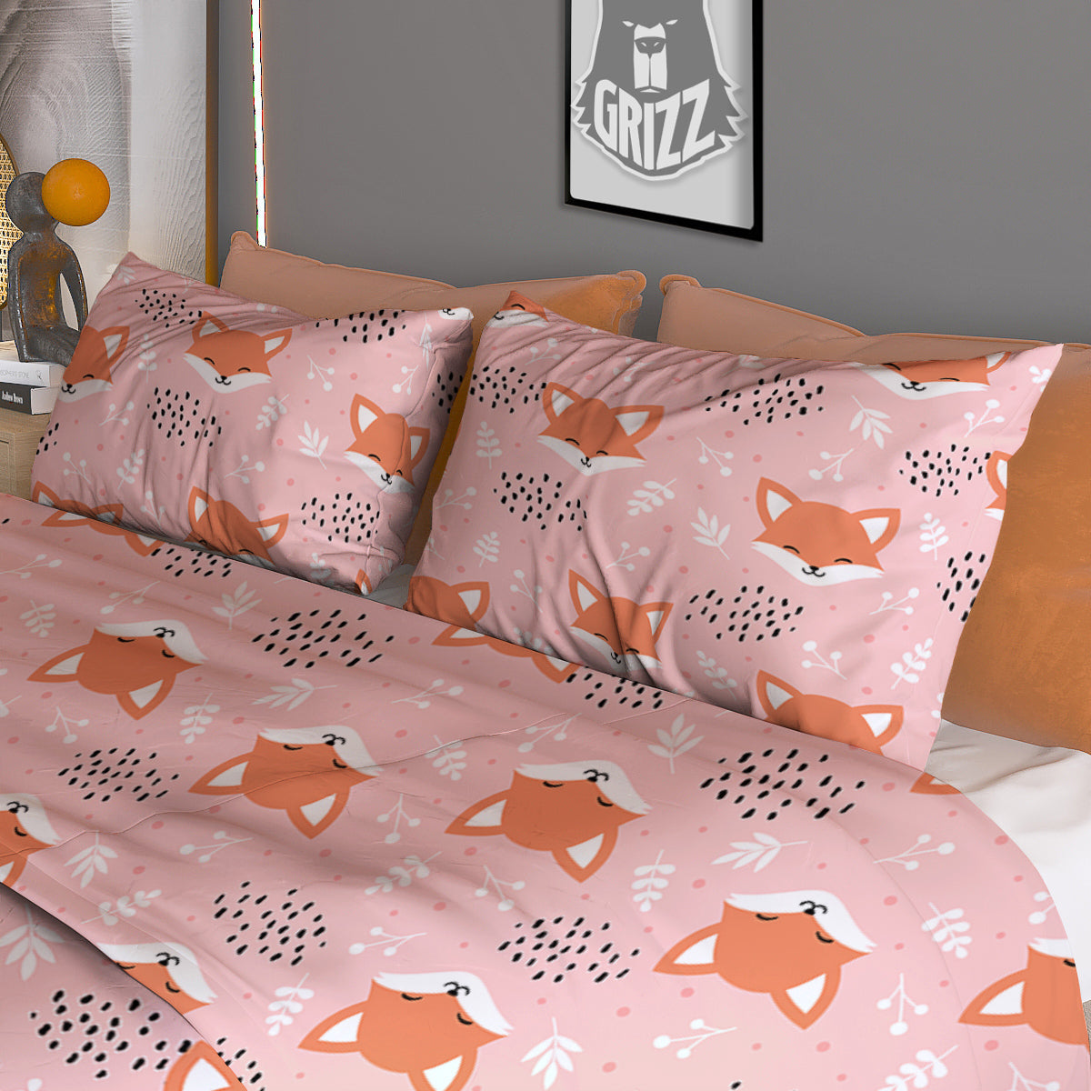 Fox Cute Print Pattern Duvet Cover Bedding Set
