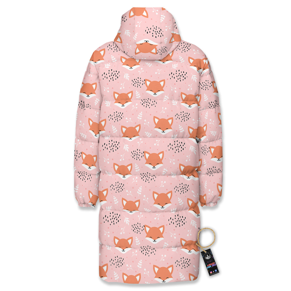 Fox Cute Print Pattern Long Down Jacket-grizzshop