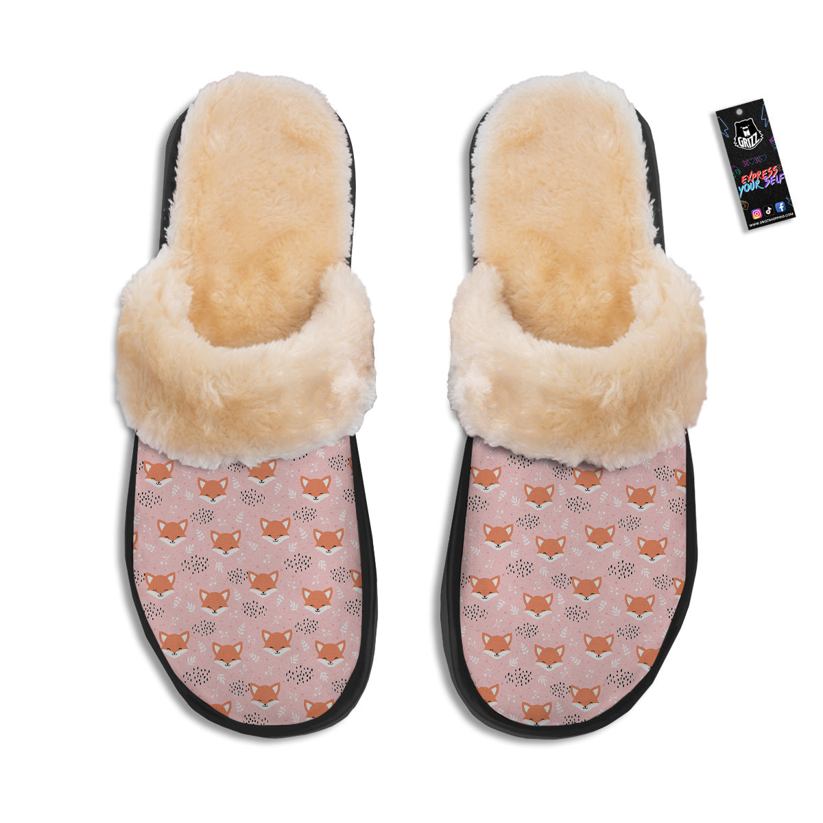 Fox Cute Print Pattern Slippers-grizzshop