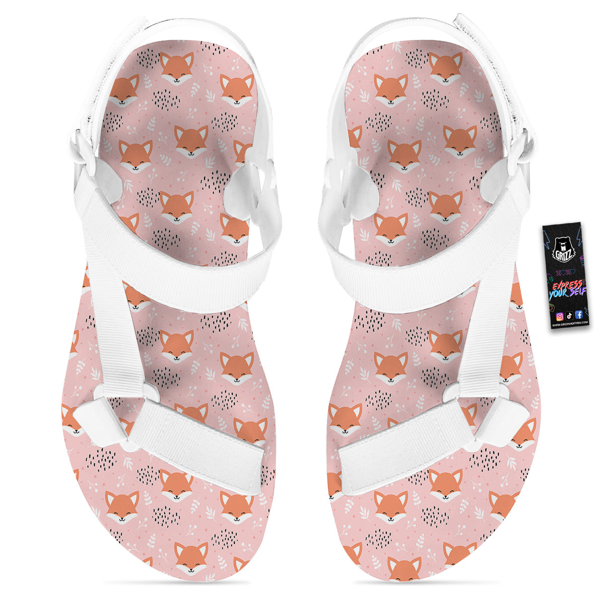 Fox Cute Print Pattern White Open Toe Sandals-grizzshop
