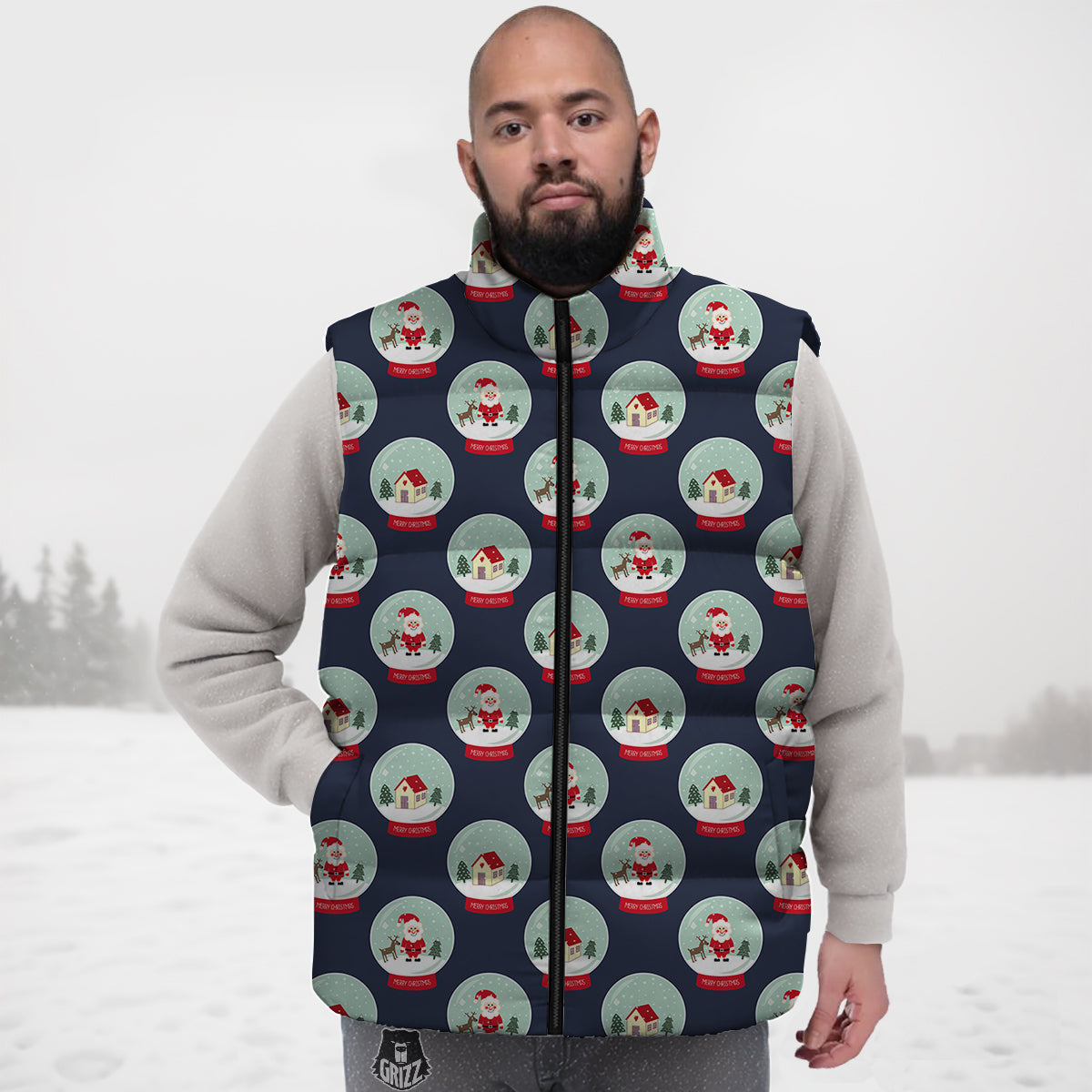Fox Feather Pattern Print Down Vest-grizzshop
