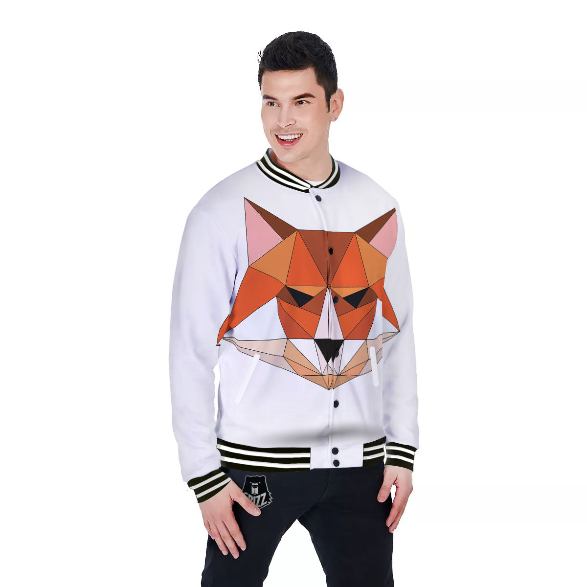 Fox Geometric Print Baseball Jacket-grizzshop