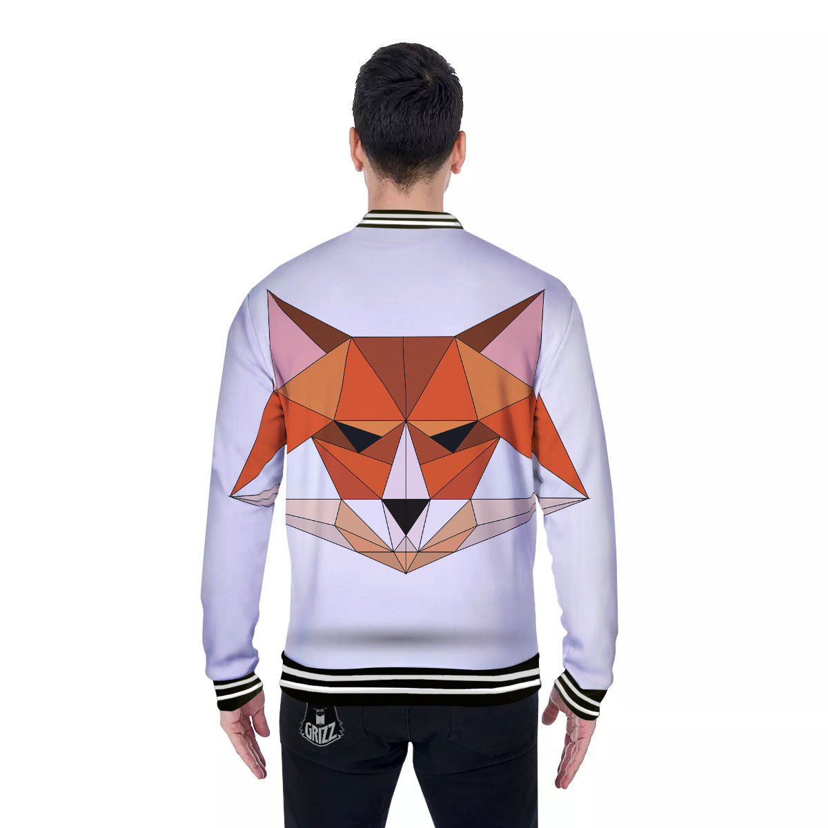 Fox Geometric Print Baseball Jacket-grizzshop