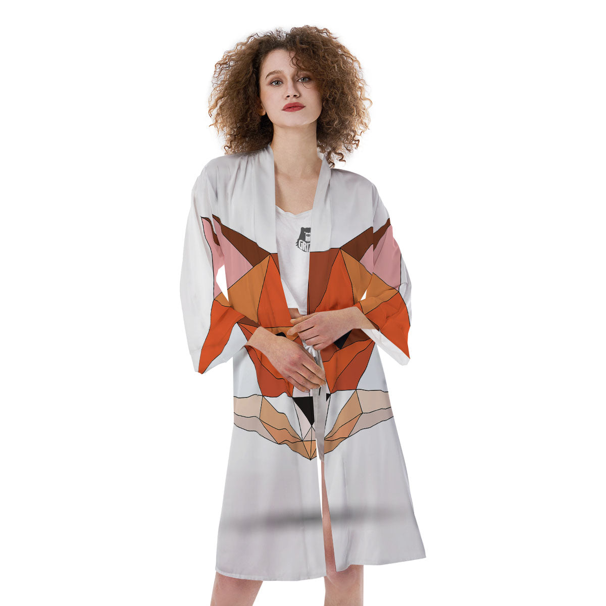 Fox Geometric Print Kimono-grizzshop