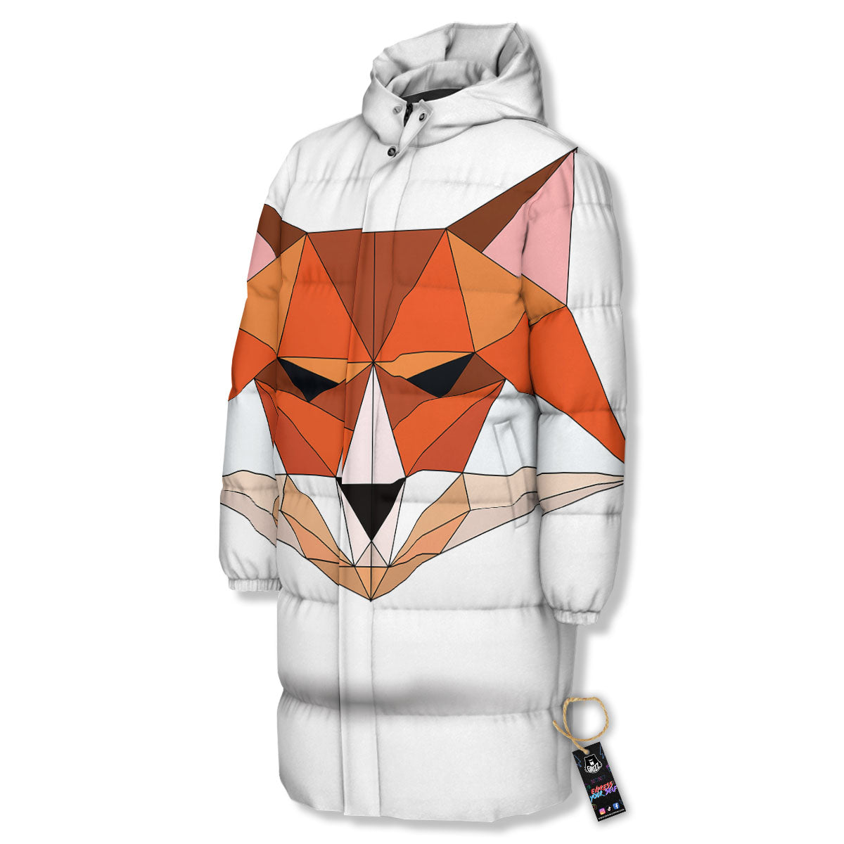 Fox Geometric Print Long Down Jacket-grizzshop