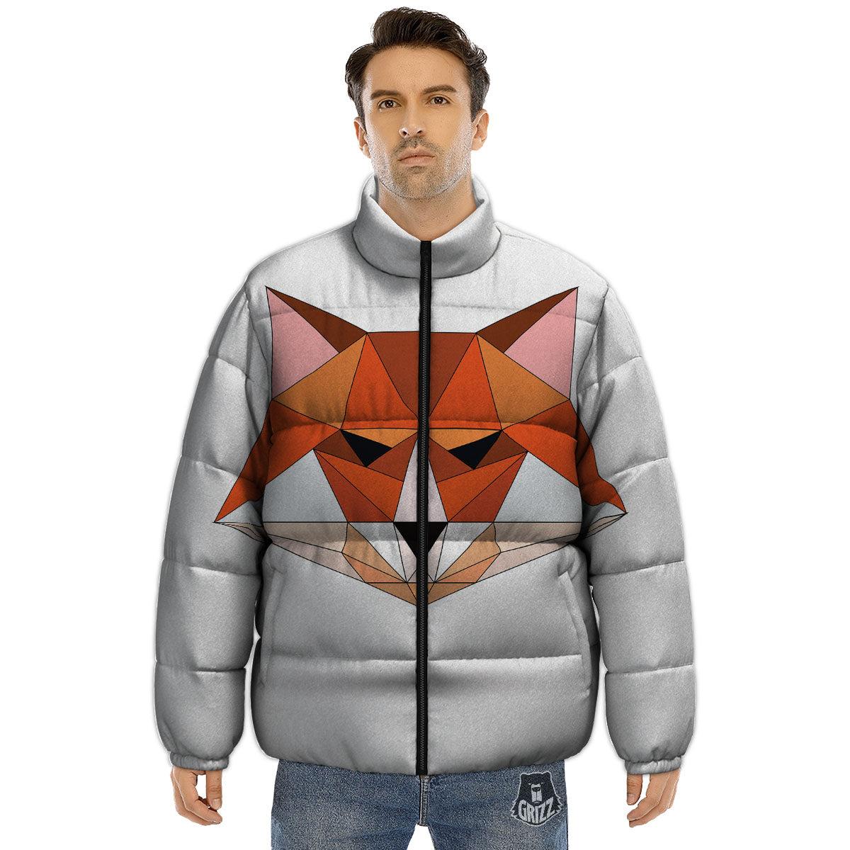 Fox Geometric Print Puffer Jacket-grizzshop