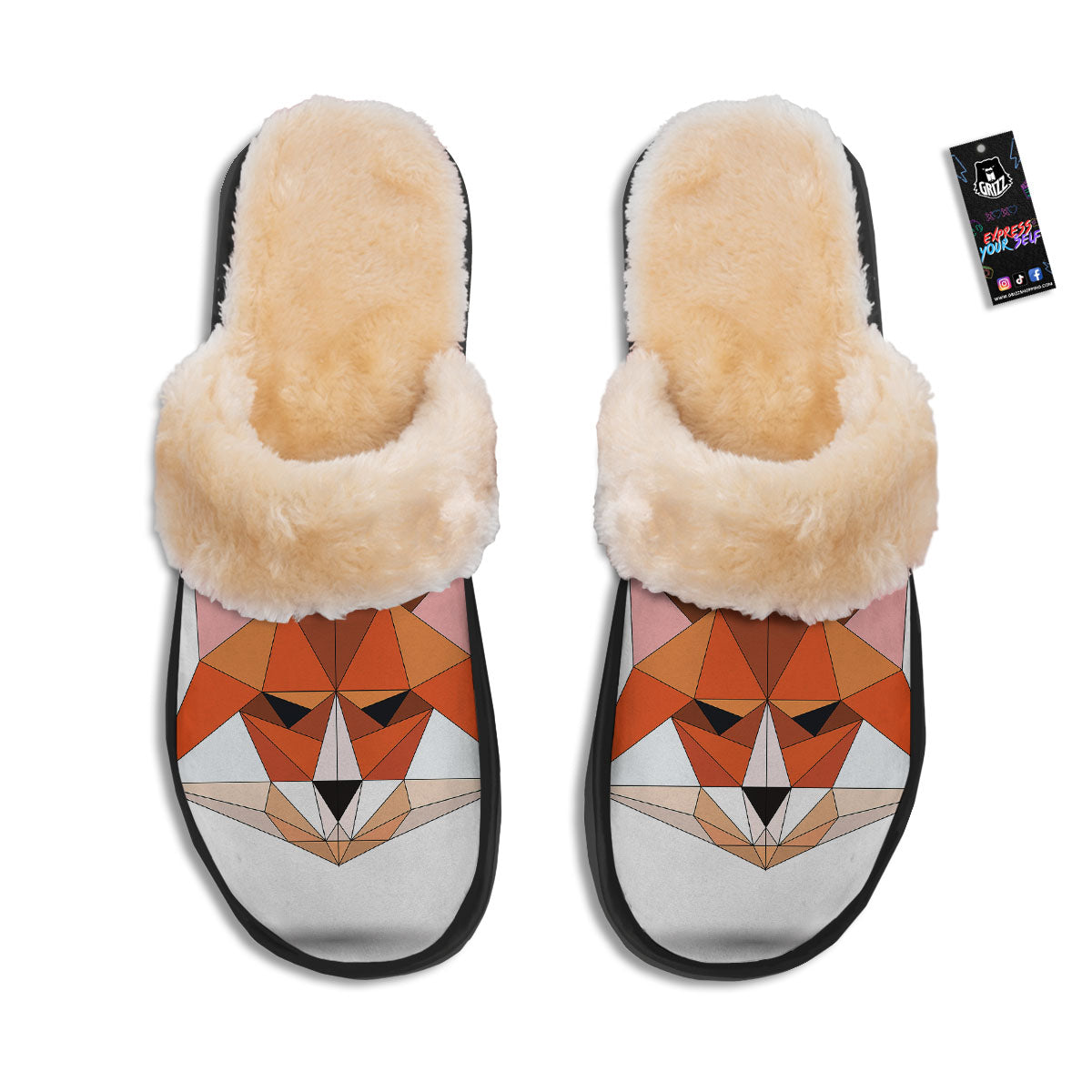 Fox Geometric Print Slippers-grizzshop