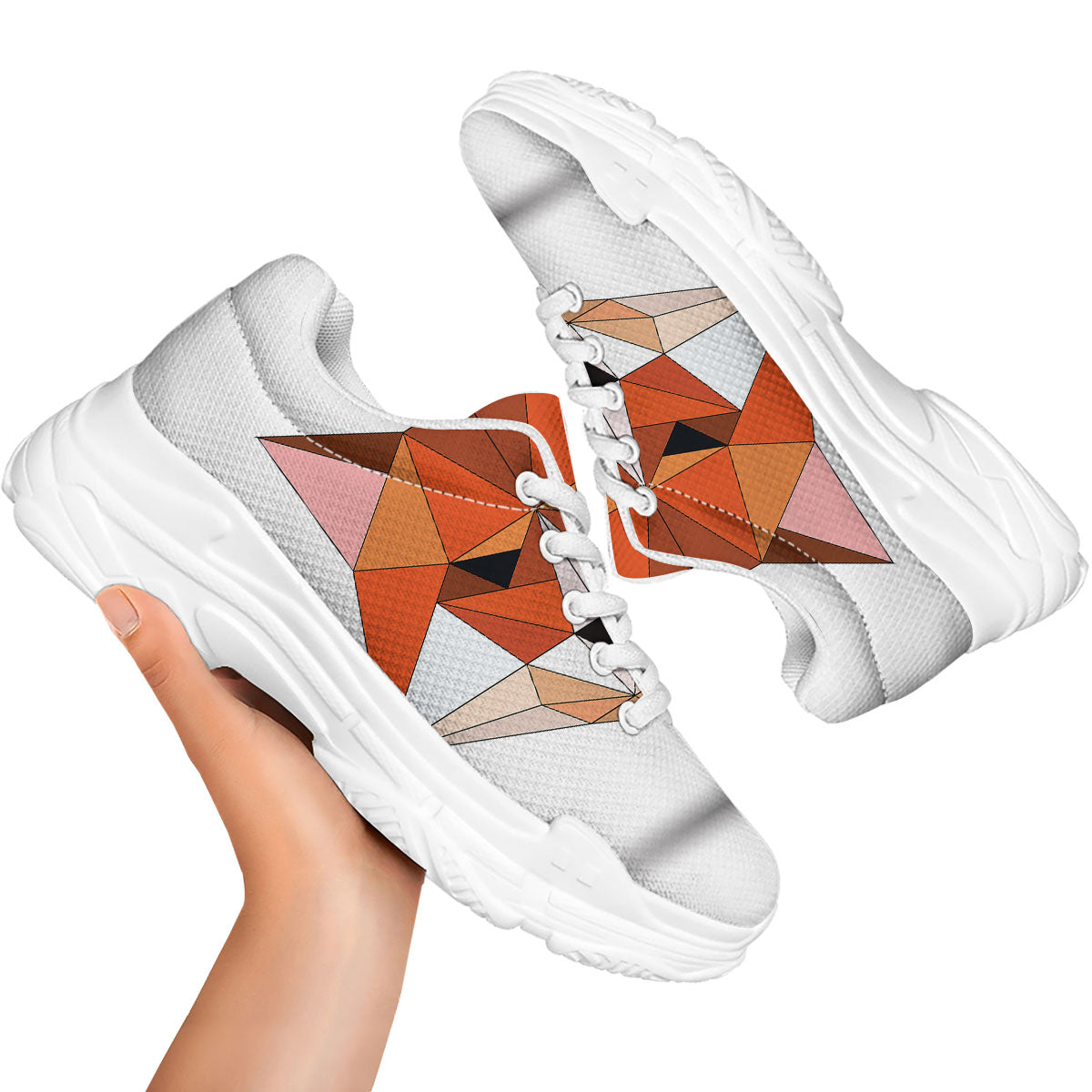 Fox Geometric Print White Chunky Shoes-grizzshop
