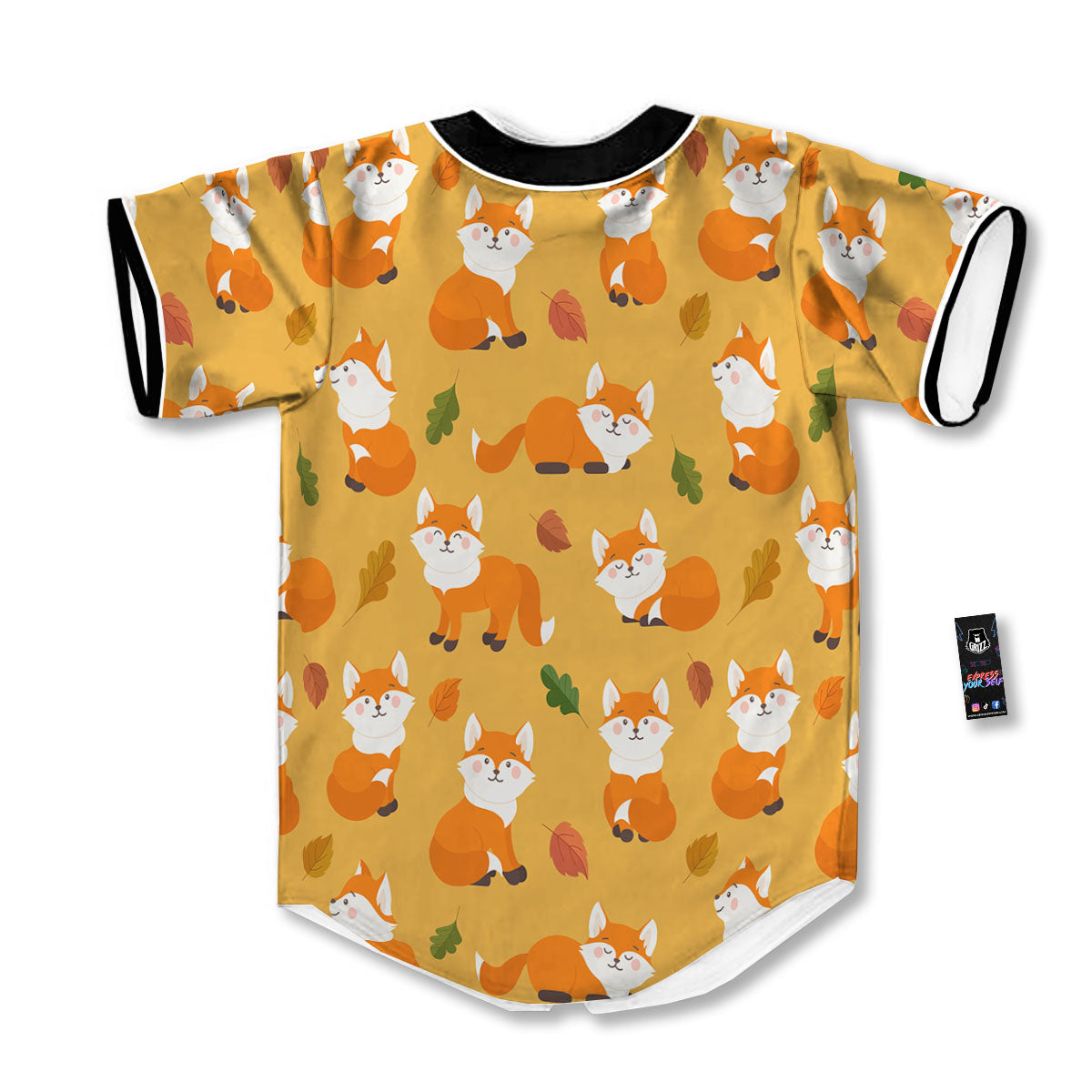Fox Orange Print Pattern Baseball Jersey-grizzshop