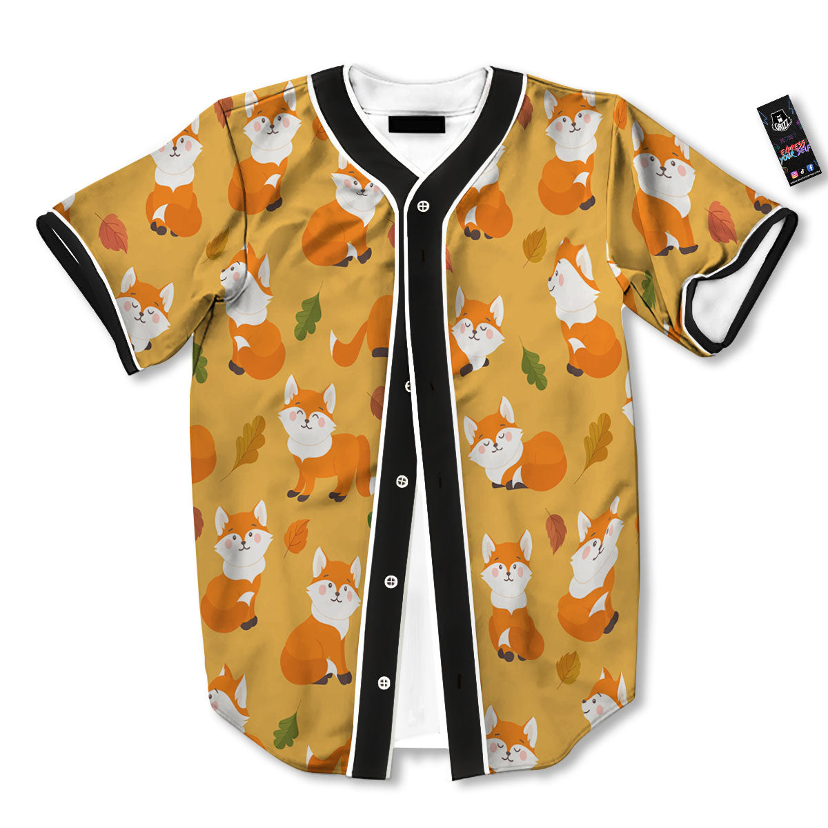 Fox Orange Print Pattern Baseball Jersey-grizzshop