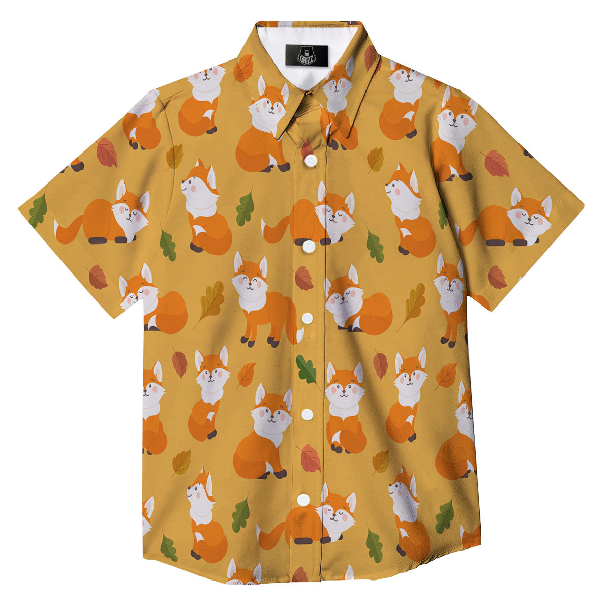 Fox Orange Print Pattern Button Up Shirt-grizzshop