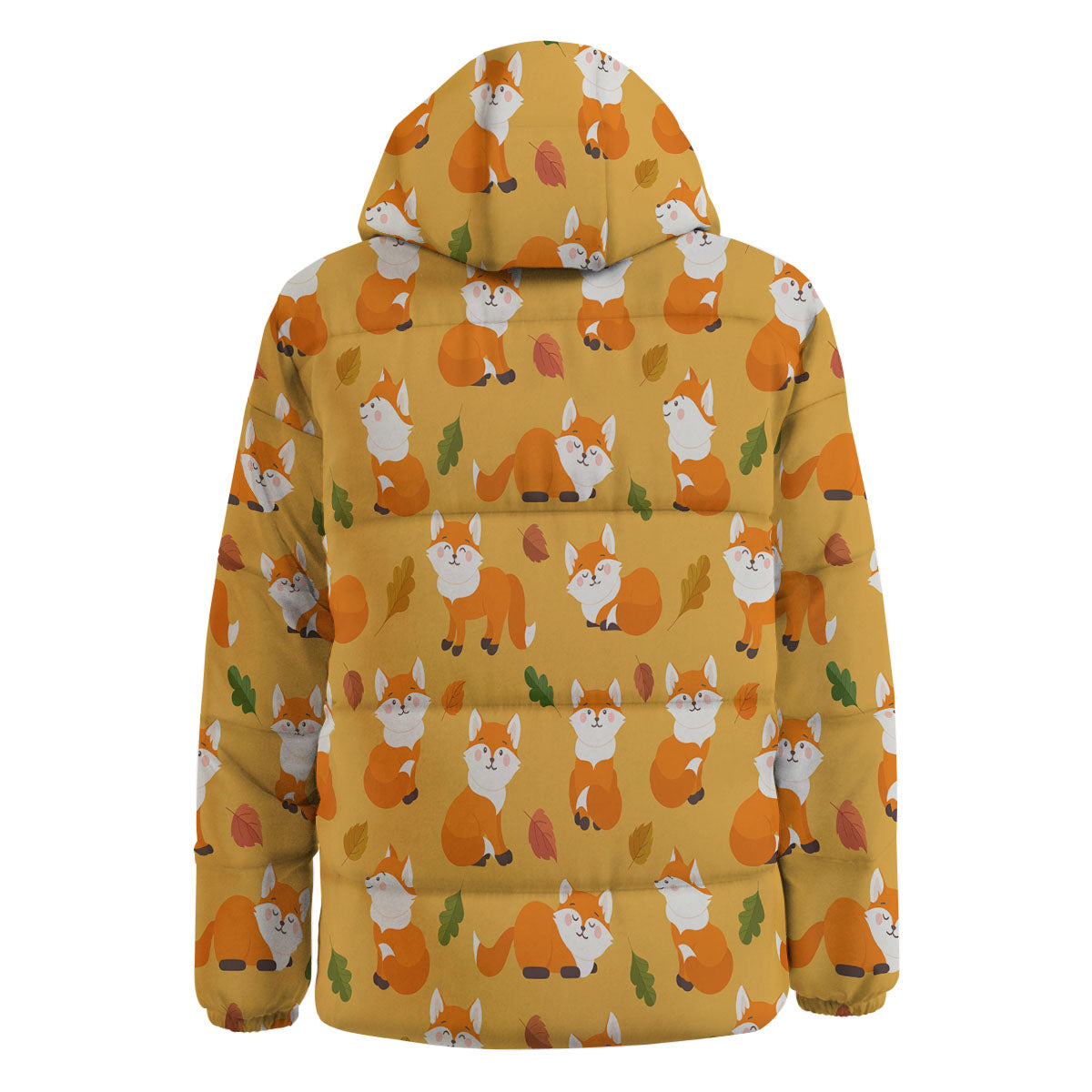 Fox Orange Print Pattern Down Jacket-grizzshop