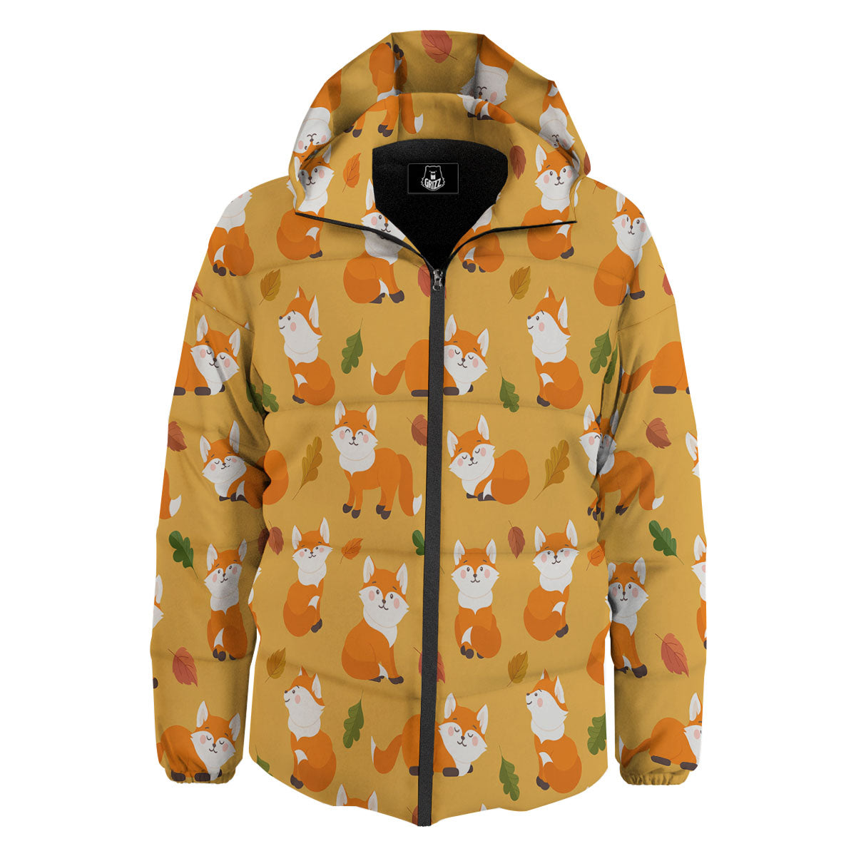 Fox Orange Print Pattern Down Jacket-grizzshop