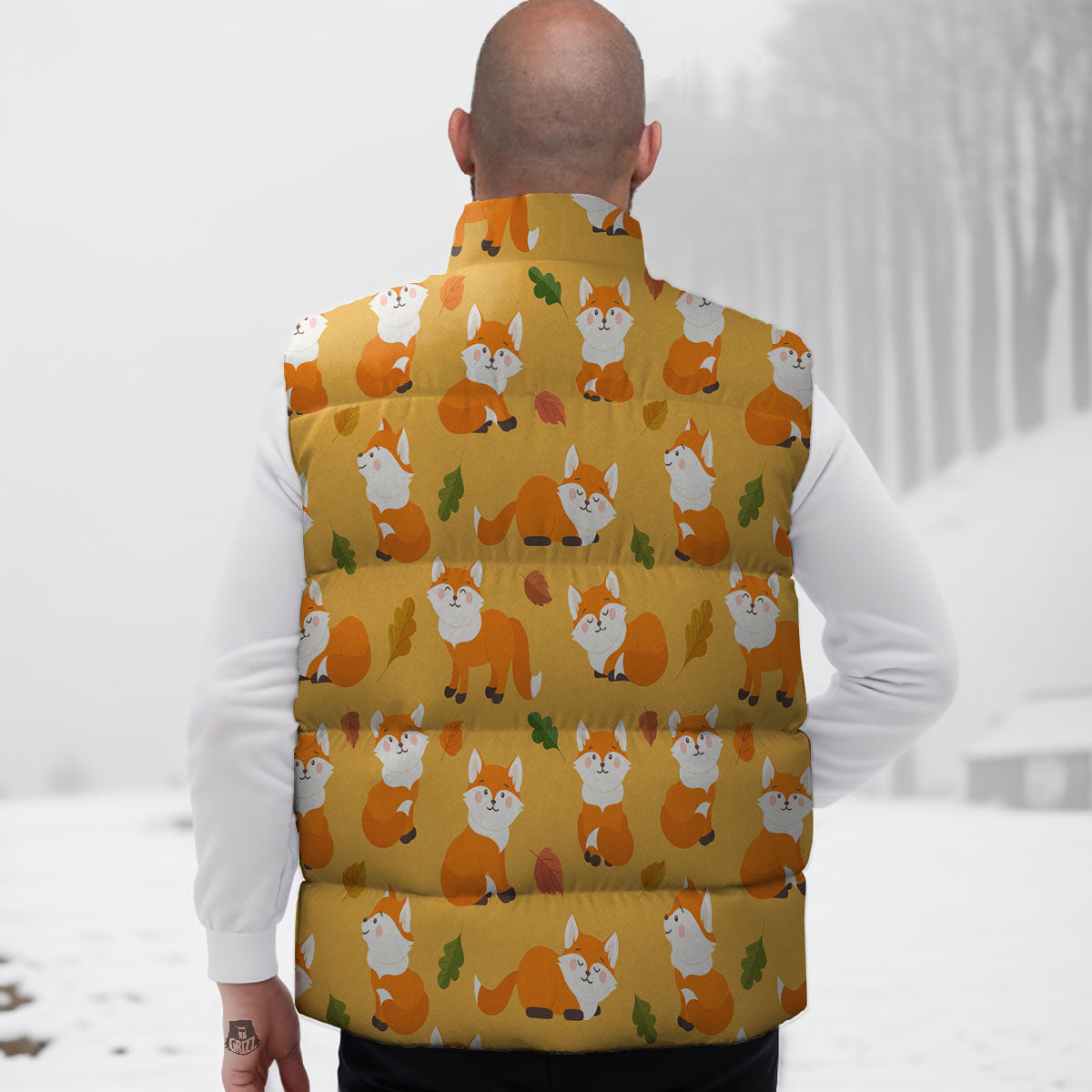 Fox Orange Print Pattern Down Vest-grizzshop