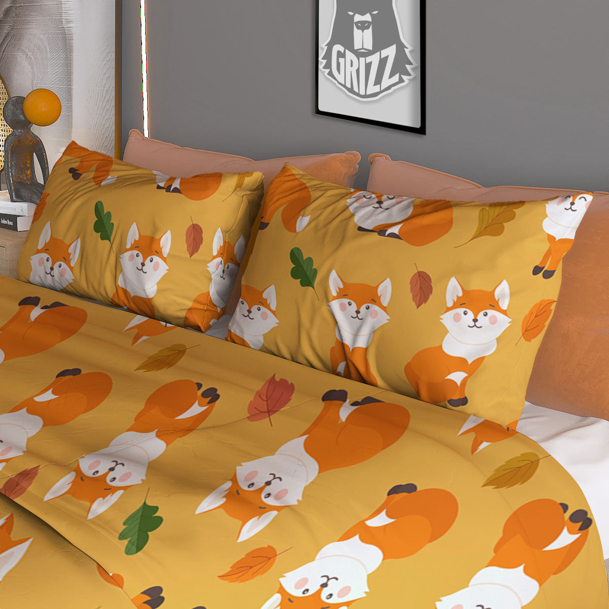 Fox Orange Print Pattern Duvet Cover Bedding Set