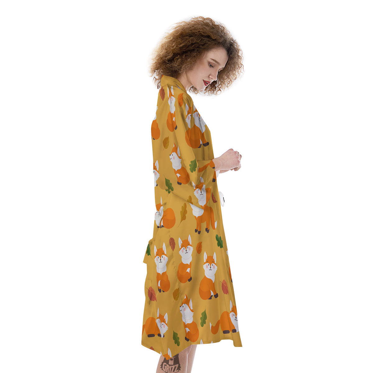 Fox Orange Print Pattern Kimono-grizzshop