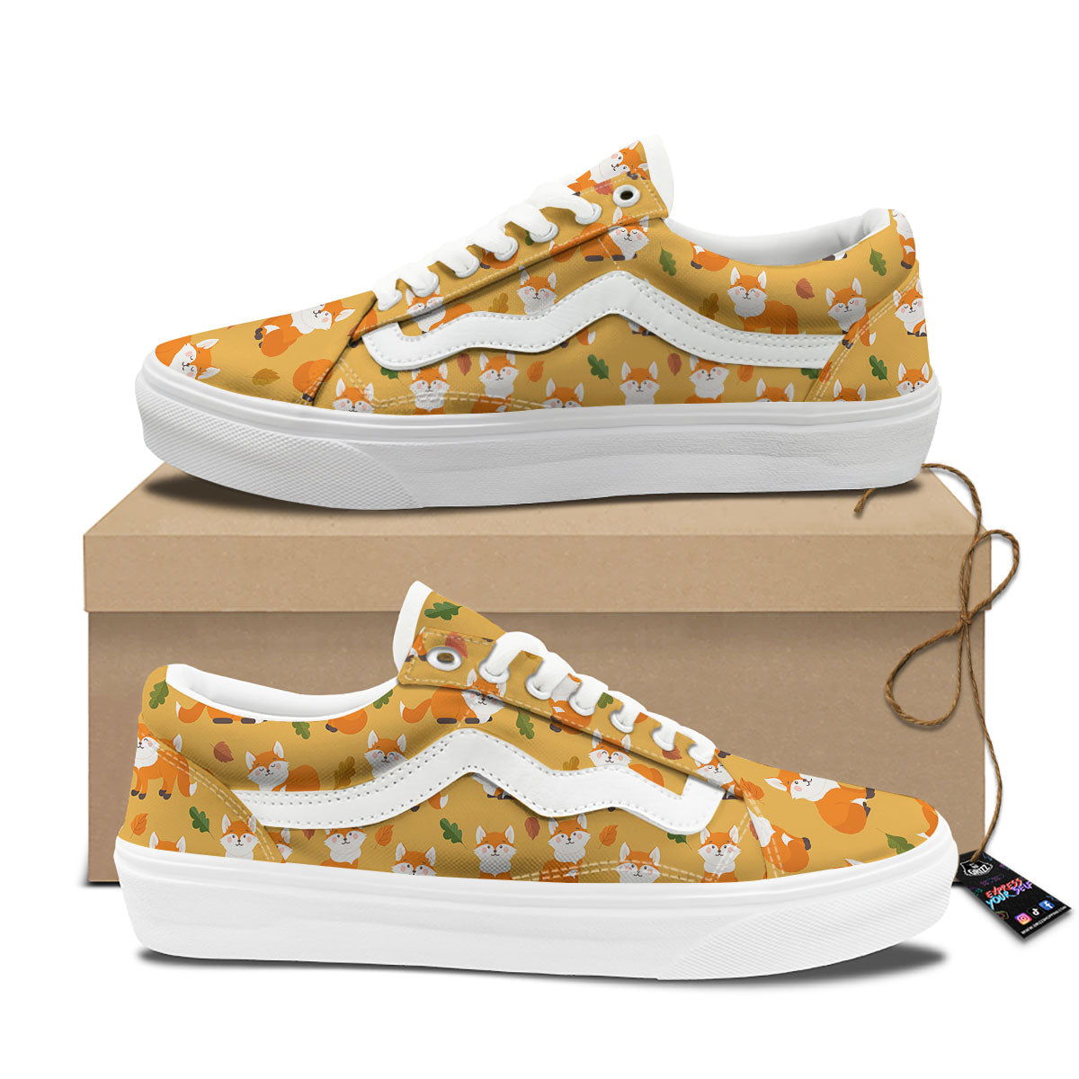 Fox Orange Print Pattern Skate Shoes-grizzshop