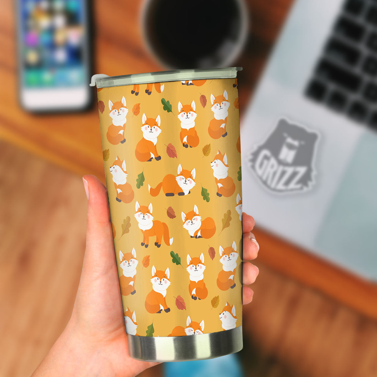 Fox Orange Print Pattern Tumbler-grizzshop