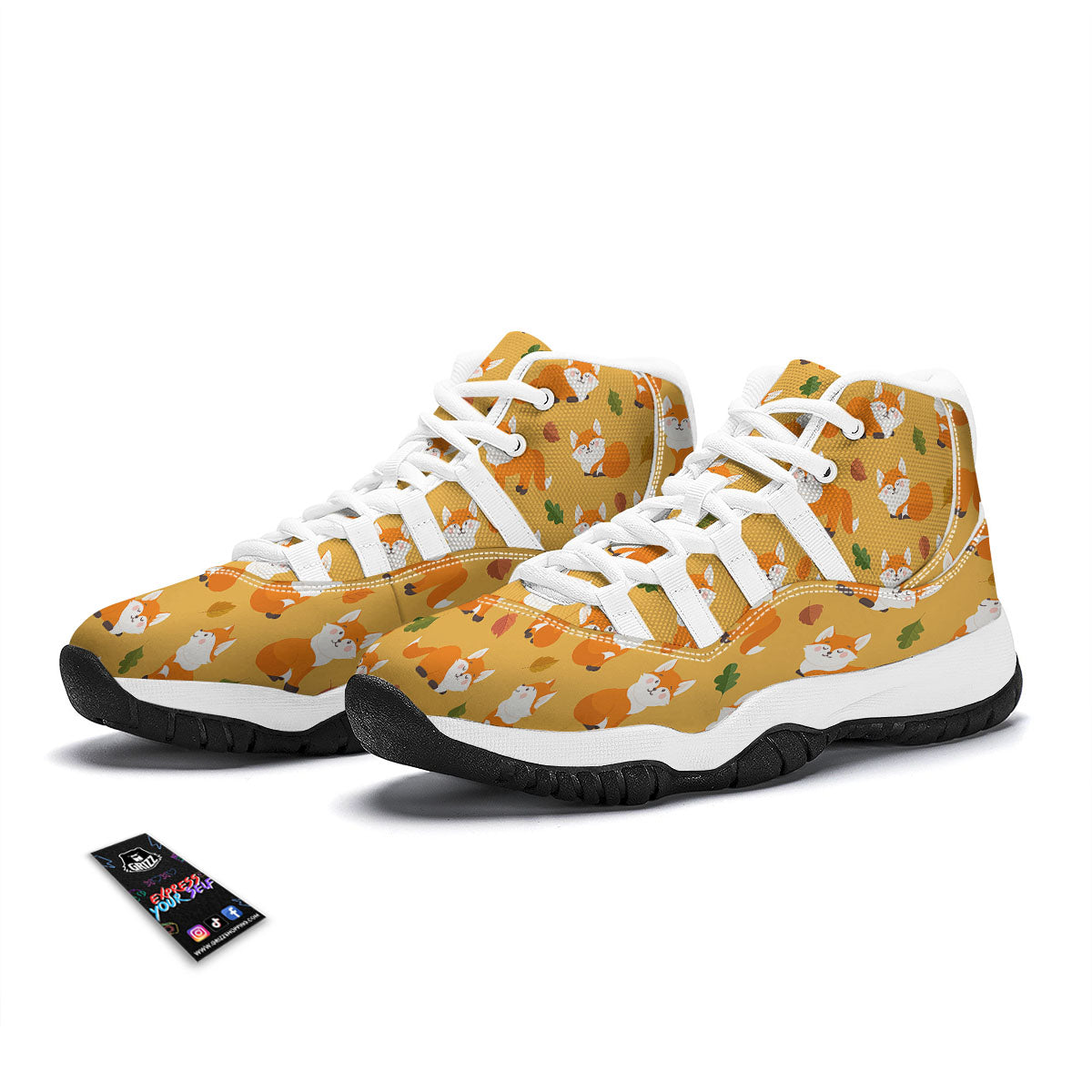 Fox Orange Print Pattern White Bball Shoes-grizzshop