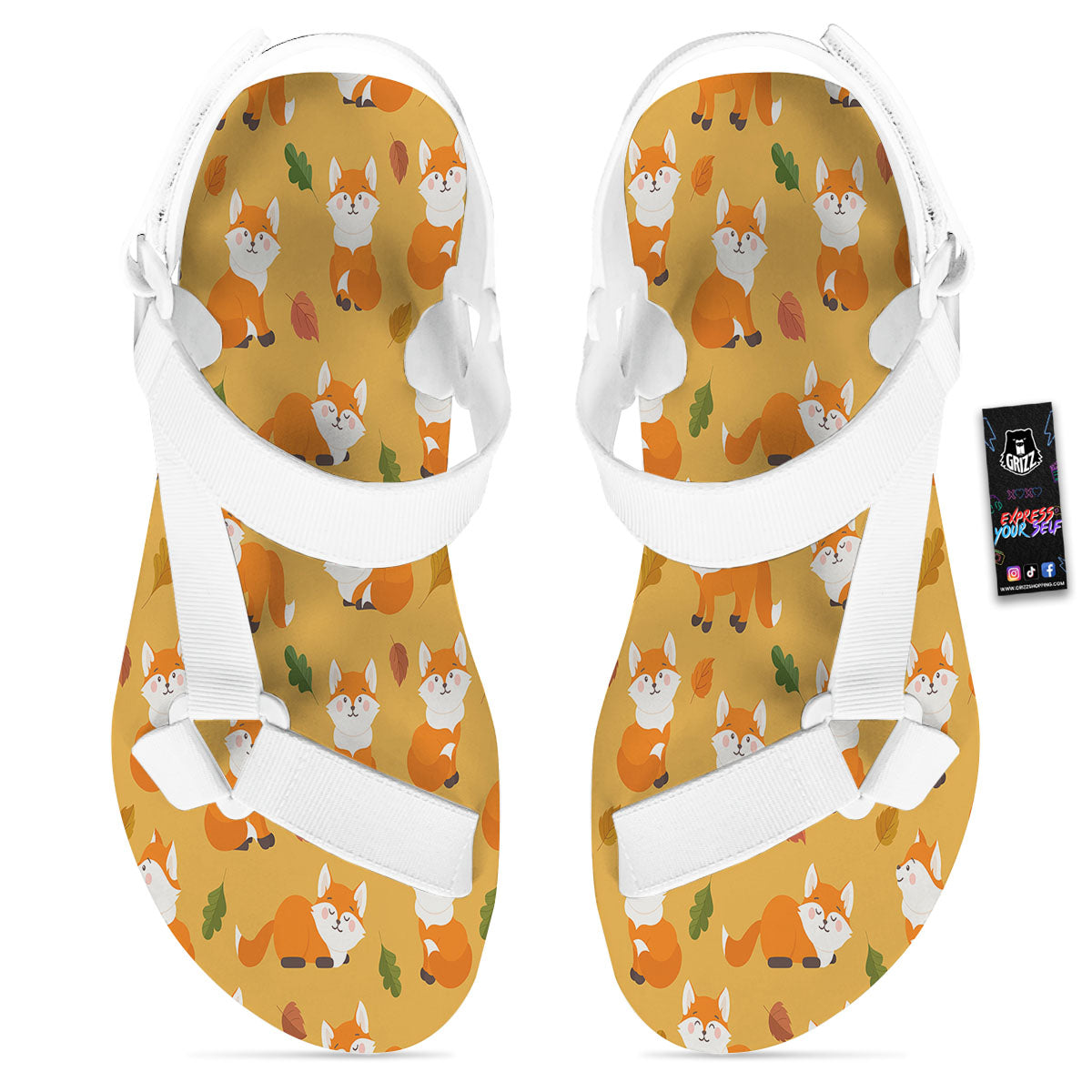 Fox Orange Print Pattern White Open Toe Sandals-grizzshop