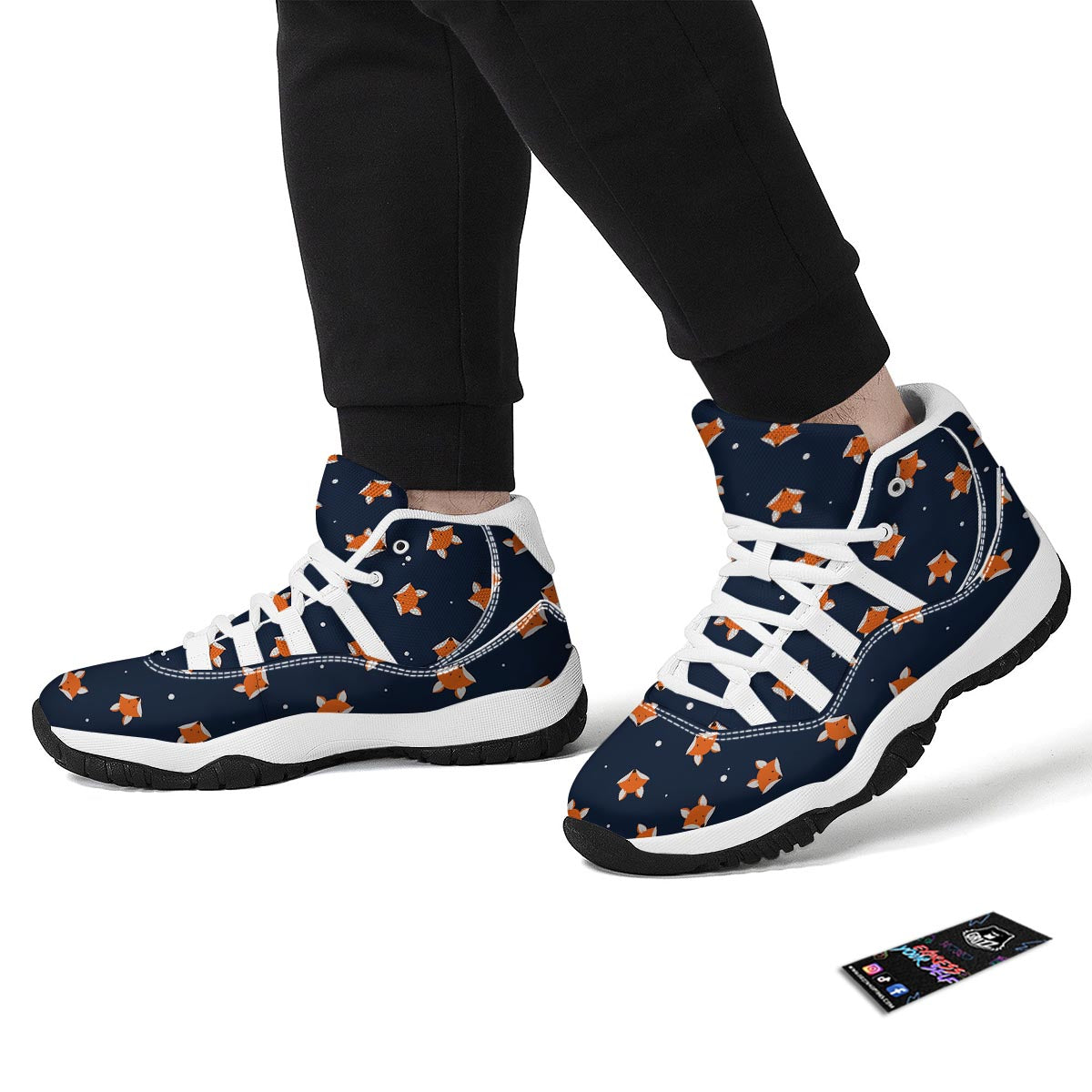 Fox Pattern Print White Bball Shoes-grizzshop