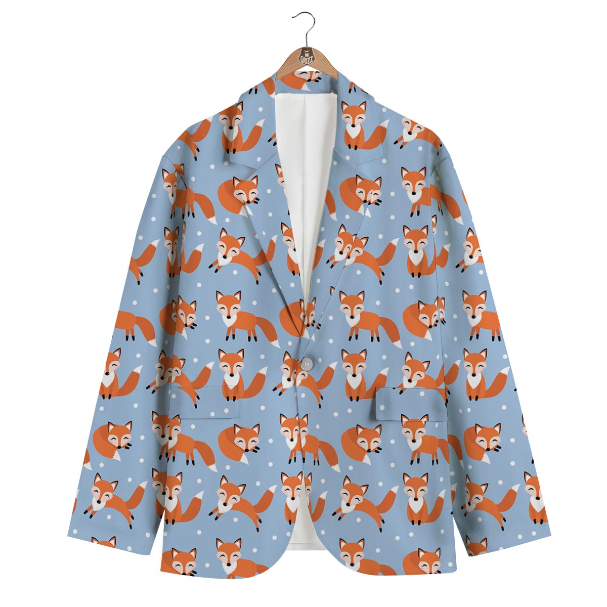 Fox Snow Pattern Print Men's Blazer-grizzshop