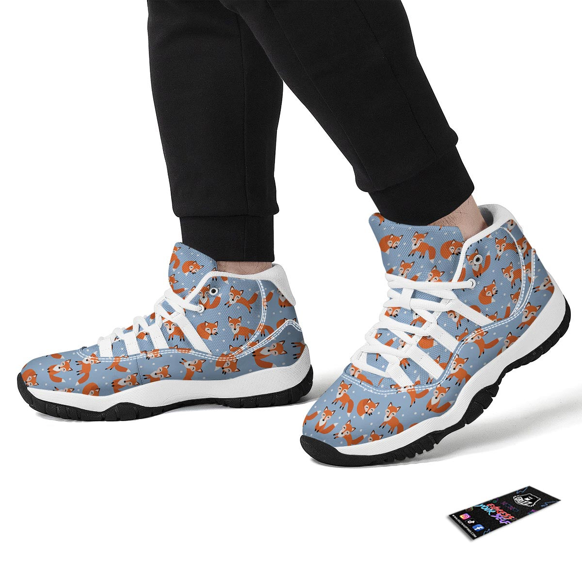 Fox Snow Pattern Print White Bball Shoes-grizzshop