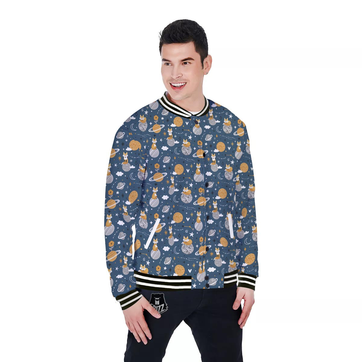 Fox Space Print Pattern Baseball Jacket-grizzshop