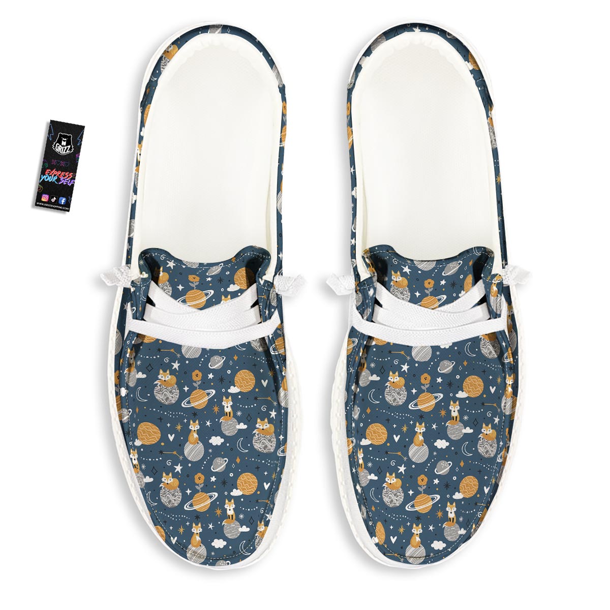 Fox Space Print Pattern Black Loafers-grizzshop