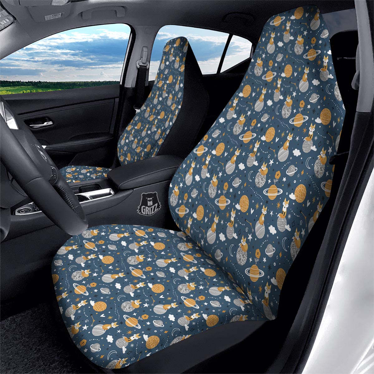 Fox Space Print Pattern Car Seat Covers-grizzshop