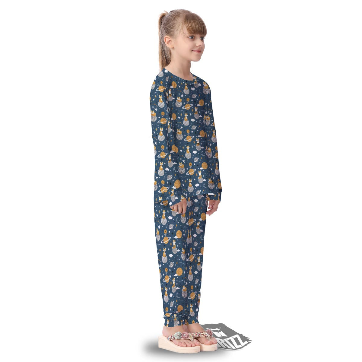 Fox Space Print Pattern Kid's Pajamas-grizzshop