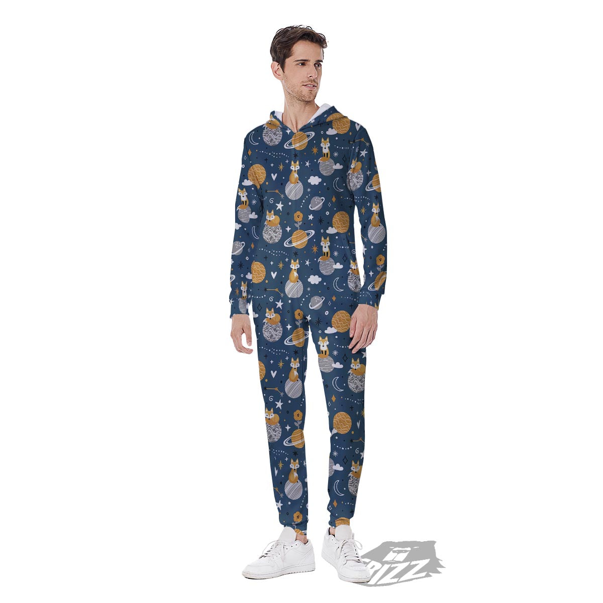 Fox Space Print Pattern Men's Jumpsuit-grizzshop