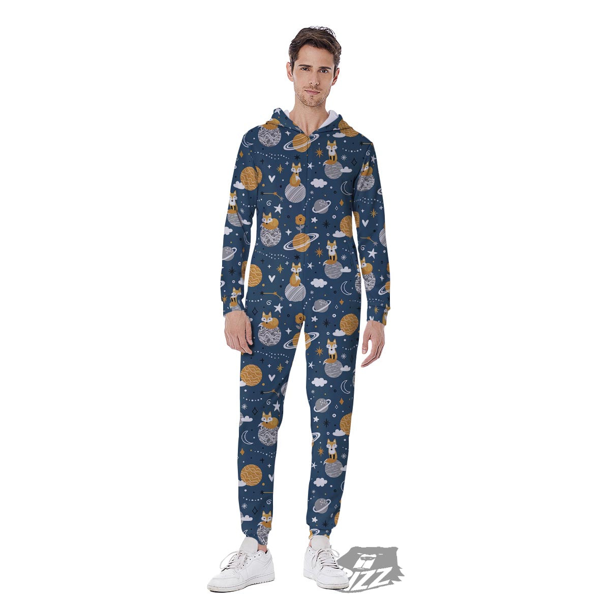 Fox Space Print Pattern Men's Jumpsuit-grizzshop