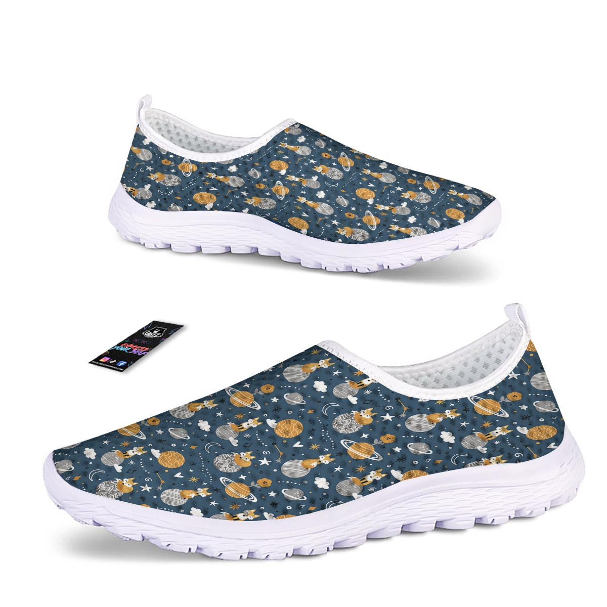 Fox Space Print Pattern Nurse Shoes-grizzshop