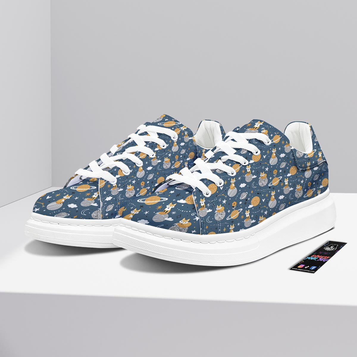 Fox Space Print Pattern Platform Shoes-grizzshop